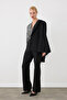 One Button Blazer Jacket - Black - 4