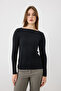 Boat Neck Long Sleeve Knitted Blouse - Black - 4