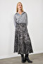 Godeli Baroque Patterned Long Skirt - Gray - 6
