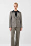 Houndstooth Blazer Jacket with Embellished Collar - Green - 2