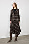 Asymmetric Plaid Skirt - Brown - 4