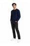 Men's Navy Blue Crew Neck Vertical Striped Knit Sweater - 2