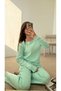 Crew Neck Thick Ribbed Pajama Set - Water Green - 3