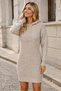 Women's Long Sleeve Hooded Knitted Textured Stylish Elegant Casual Beige Mini Knitwear Dress Tunic - 6