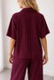 Burgundy Pinstripe Buttoned Cotton Home Wear Set - 4
