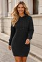 Women's Long Sleeve Hooded Knitted Textured Stylish Elegant Casual Black Mini Knitwear Dress Tunic - 7