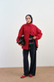 Women's Snap Detail Hidden Zipper Ribbed Parachute Jacket Red - 3