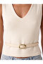Belt Detailed Towel Textured Crew Neck Sleeveless Blouse - 4