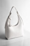Women's White Zippered Lined Hand and Shoulder Bag - 4