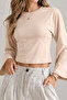 Women's Body-Fitting Short Cut Beige Blouse - 5