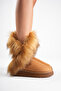 Women's Tan Suede Fur Detailed 5cm Thick Sole Winter Casual Boots - 4