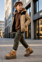 Stylish Anatomical Boys' Khaki Zippered Lace-Up Casual Boots Shoes
