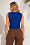 Navy Blue Knitwear Fabric V-Neck Design Button Detailed Sleeveless Vest Blouse 9902 - 3