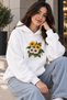 Women's Oversize Sunflower and Daisy Printed Hooded Sweatshirt with Kangaroo Pocket, Comfortable Fit, Casual Hoodie