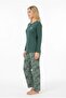 Women's green 100% cotton jersey pajama set, crew neck, long sleeve, women's pajama set with pockets - 2