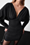 Poem women's deep v-neck mini black dress - 3