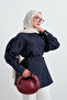 Women's Balloon Sleeve Hidden Button Shirt Navy Blue - 4