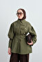 Women's Balloon Sleeve Hidden Button Shirt Khaki Green - 2