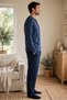 Men's small square lapel navy blue pajama set 8220 - 2