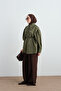 Women's Balloon Sleeve Hidden Button Shirt Khaki Green - 5