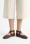 Koles Cross Elasticized Blunt Toe Women's Ballerinas Brown Suede - 7