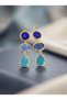 Blue Tone Gradient Stone Detailed Gold Color Women's Earrings