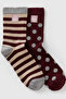Boy's Burgundy - Cream Logo Label Detailed Patterned 2-Piece Sock Set