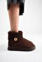 Women's Bitter Brown Suede Knitwear Detailed Thick Soled Winter Boots with Fur Inside