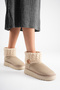 Women's Beige Suede Knitwear Detailed Thick Soled Winter Boots with Fur Inside - 4