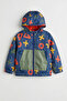 Baby Boy Hooded Zippered Geometric Patterned Raincoat