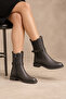 Women's Genuine Leather Elastic Buckle Detailed Boots - 2