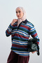 Women's Thin Striped Half-Button Sweatshirt Green - 4