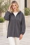 Women's Long Sleeve Off-Shoulder Hooded Zippered Side Slit Detailed Stretchy Lycra Stylish Casual Anthracite Cardigan - 6