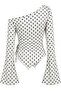 Polka Dot Long Sleeve Asymmetric Collar Draped Side Tie Spring Autumn Blouse Top - 3