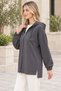 Women's Long Sleeve Off-Shoulder Hooded Zippered Side Slit Detailed Stretchy Lycra Stylish Casual Anthracite Cardigan - 5