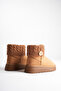 Women's Tan Suede Knitwear Detailed Thick Soled Winter Boots with Fur Inside - 8