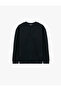 Long Sleeve Three-Thread Ribbed Button Detailed Henley Collar Sweatshirt