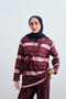 Women's Thin Striped Half-Button Sweatshirt Pink