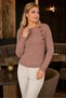 Women's Long Sleeve Wide Collar Hair Braid Patterned Decorative Button Detailed Stylish Elegant Comfortable Cinnamon Knitwear Sweater - 5
