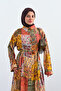 Women's Ethnic Patterned Waist-Tie Buttoned Shirt Collar Dress Brown - 3