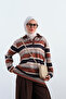 Women's Thin Striped Half-Button Sweatshirt Brown - 2