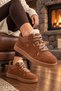 Rexton Fur Detailed Thick Sole Lace-Up Winter Women's Sneaker Sports Shoes - 6