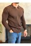 Men's Slim Fit No-Closure Polo Sweater Bitter Brown Eca093 - 3