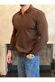 Men's Slim Fit No-Closure Polo Sweater Bitter Brown Eca093 - 2