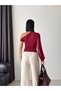 Women's Burgundy Boat Neck Single Sleeve Chiffon Sandy Fabric Long Sleeve Blouse - 4