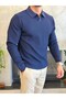 Men's Relaxed Fit No-Closure Polo Sweater Navy Blue Eca092 - 3