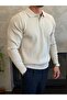 Men's Relaxed Fit Button Closure Polo Sweater Beige Eca090 - 2