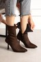 Marya Women's Bitter Brown Stretch Luxury Suede Pointed Toe Warm Lined Zippered 7 cm Thin Heeled Boots - 3