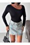 Women's Black Asymmetrical Collar Lace Sandy Fabric Long Sleeve Blouse