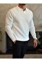 Men's Relaxed Fit No-Closure Polo Sweater White Eca092 - 3